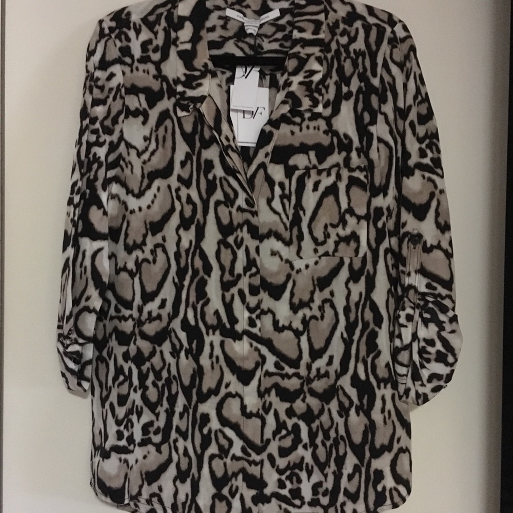 DVF silk Lorelei leopard blouse; sz 14